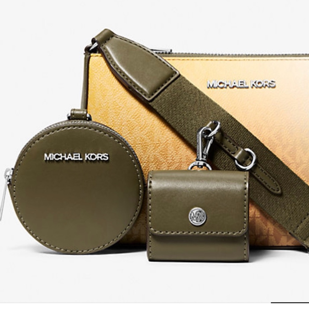 NEW Michael Kors Jet Set Olive Multi Ombre crossbody with guitar strap. NIP